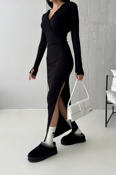 Стильное теплое миди платье с капюшоном ангора черного цвета jf-жозе фото