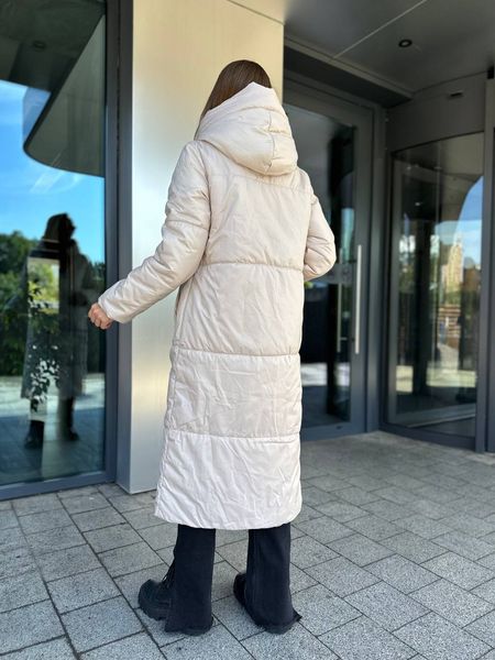 Зимове жіноче пальто з капюшоном із плащової тканини бежевий MiD-127 фото