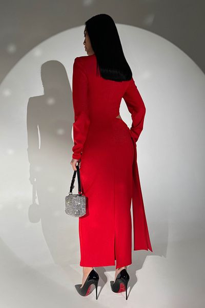 Вечернее платье макси с высоким фигурным вырезом сбоку красный jf- Авелін фото