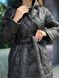 Пальто стьобане жіноче на підкладці з поясом та капюшоном чорний MiD-128 фото 8