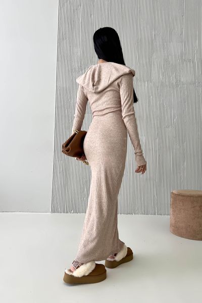Стильное теплое миди платье с капюшоном ангора цвет бежевый jf-жозе фото