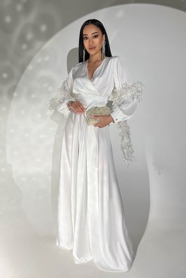Непревзойденное вечернее платье макси на запах из нежного шелка армани белый jf- Шик фото