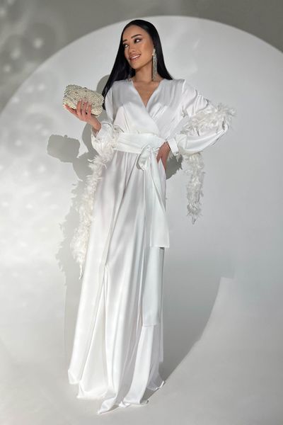 Неперевершена вечірня сукня максі на запах з ніжного шовку армані білий jf- Шик фото