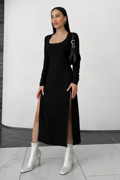 Чорна сукня облягаючого крою з високими розрізами з боків jf- містік фото