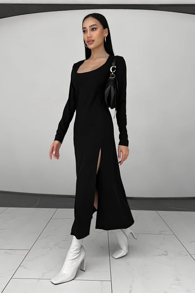 Черное платье облегающего кроя с высокими разрезами с боков jf- містік фото