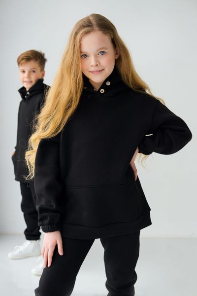 Детский теплый спортивный костюм на флисе унисекс черный tevi-1520 фото