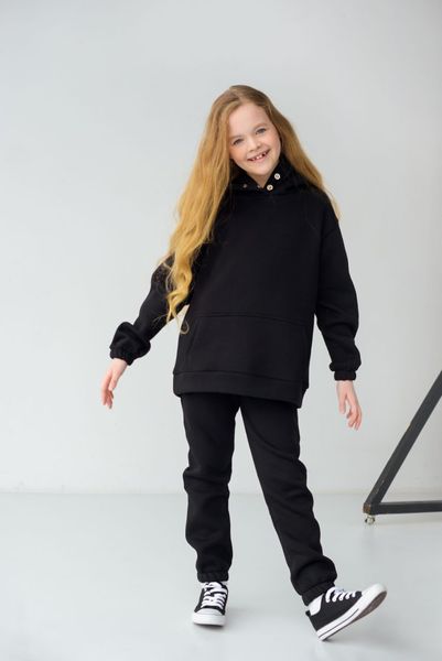 Дитячий теплий спортивний костюм на флісі унісекс чорний tevi-1520 фото
