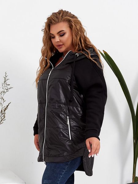 Женская комбинированная куртка с капюшоном батал демисезон чорный с 42 по 58 размер tevi-5188 фото