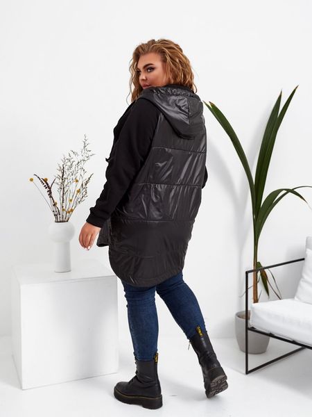 Женская комбинированная куртка с капюшоном батал демисезон чорный с 42 по 58 размер tevi-5188 фото