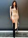 Жіноче довге облягаюче трикотажне плаття міді з розрізом Саяна бежевий jf-Саяна фото 6