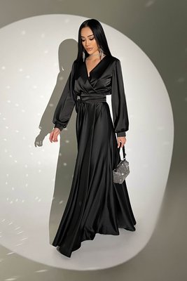 Неперевершена вечірня сукня максі на запах з ніжного шовку армані чорний jf- Шик фото