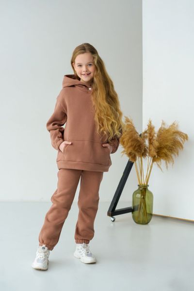 Дитячий теплий спортивний костюм на флісі унісекс колір шоколад tevi-1520 фото