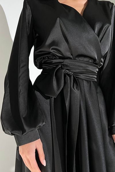 Неперевершена вечірня сукня максі на запах з ніжного шовку армані чорний jf- Шик фото