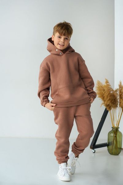 Детский теплый спортивный костюм на флисе унисекс цвет шоколад tevi-1520 фото