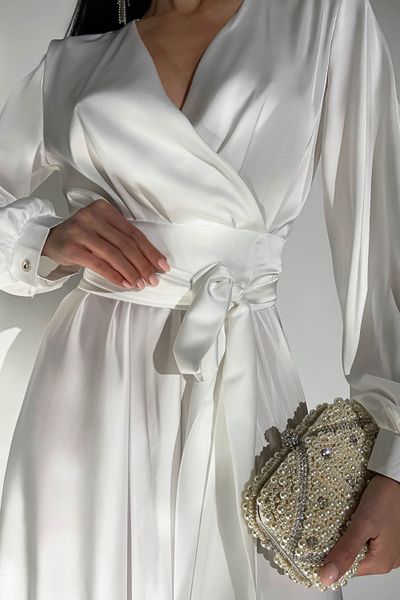 Неперевершена вечірня сукня максі на запах з ніжного шовку армані білий jf- Шик фото